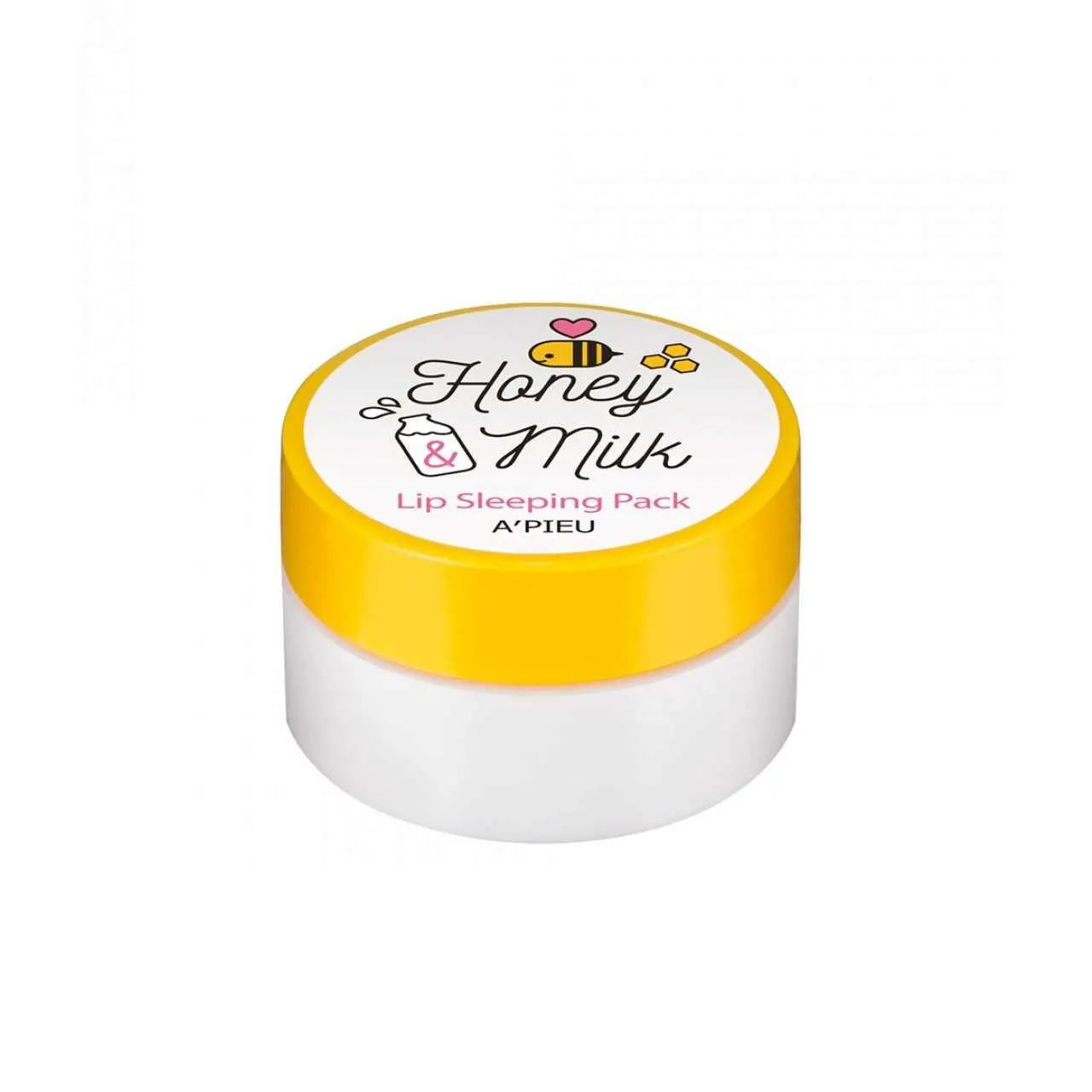 A'PIEU Honey & Milk Lip Sleeping Pack in a white jar with yellow lid, Korean skincare Netherlands