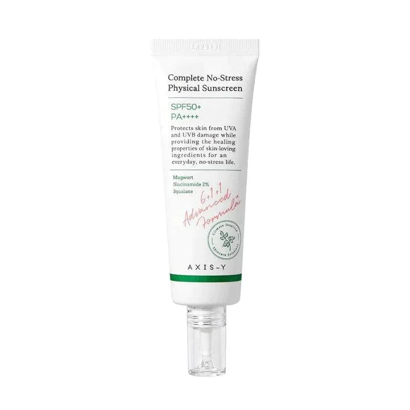 AXIS-Y Complete No-Stress Physical Sunscreen SPF50+ PA++++ tube from Korean skincare at Me Time Groningen