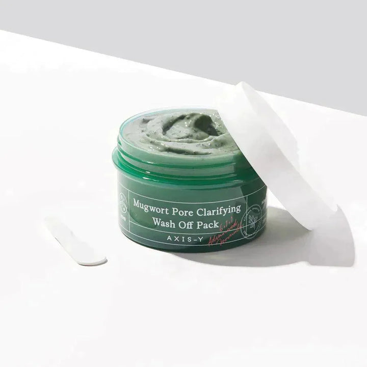 AXIS-Y Mugwort Pore Clarifying Wash Off Pack Korean skincare mask jar on white background