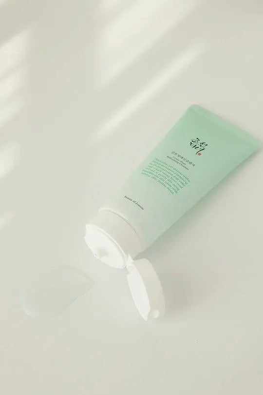 Beauty of Joseon Green Plum Refreshing Cleanser tube on white surface, Korean skincare Nederland