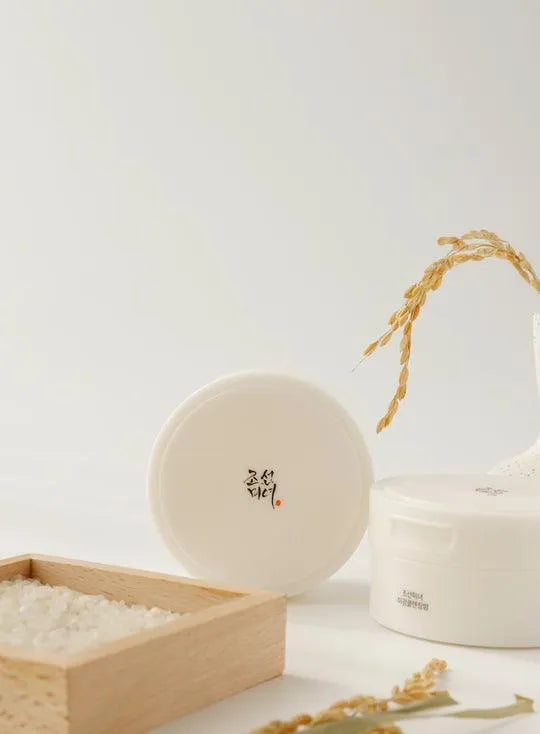 Beauty of Joseon Radiance Cleansing Balm Korean skincare jar on minimal white background with rice and salt, available at Me Time Groningen