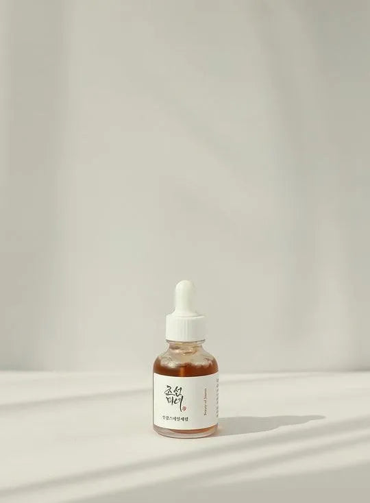 Beauty of Joseon Revive Serum dropper bottle on minimalist light background, Korean skincare