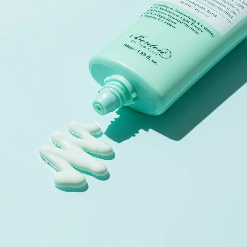 Benton Air Fit UV Defense Sun Cream tube with cream on light blue background, Korean skincare Nederland