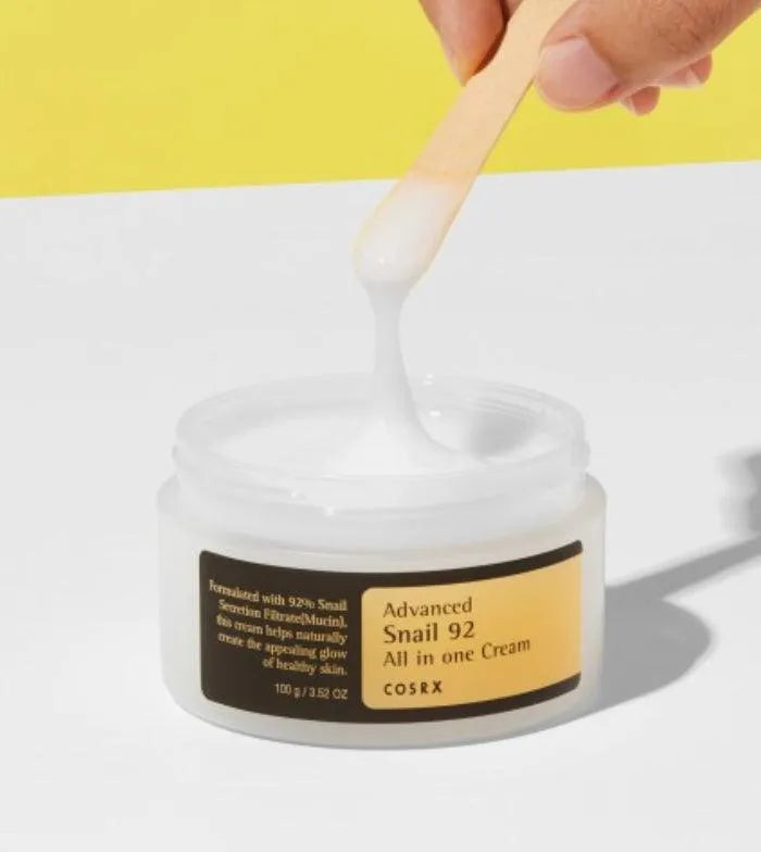 COSRX Advanced Snail 92 All in One Cream open jar with spatula, Korean skincare Me Time Groningen