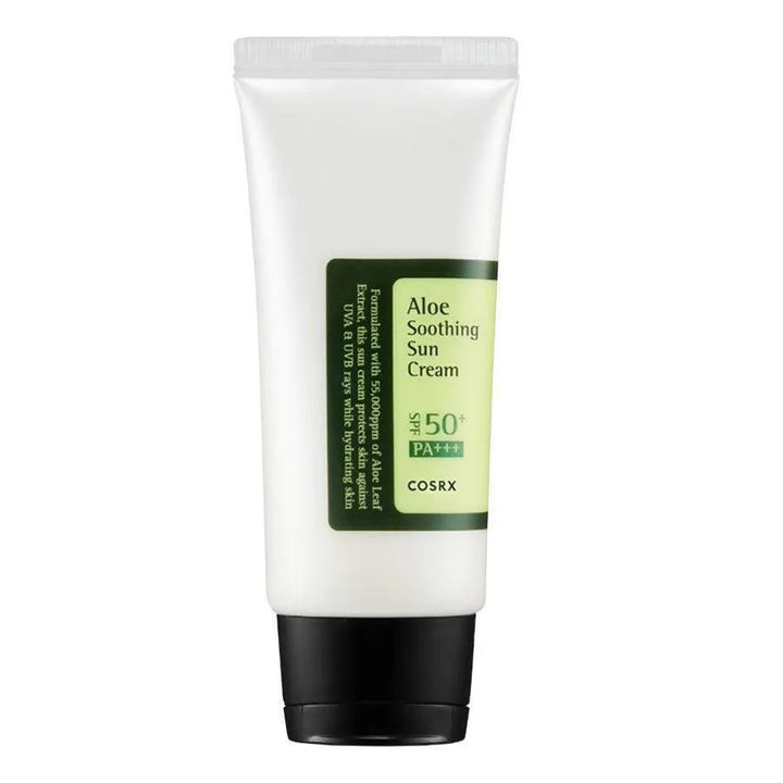 COSRX Aloe Soothing Sun Cream SPF50 Korean skincare product in white tube, Me Time Groningen