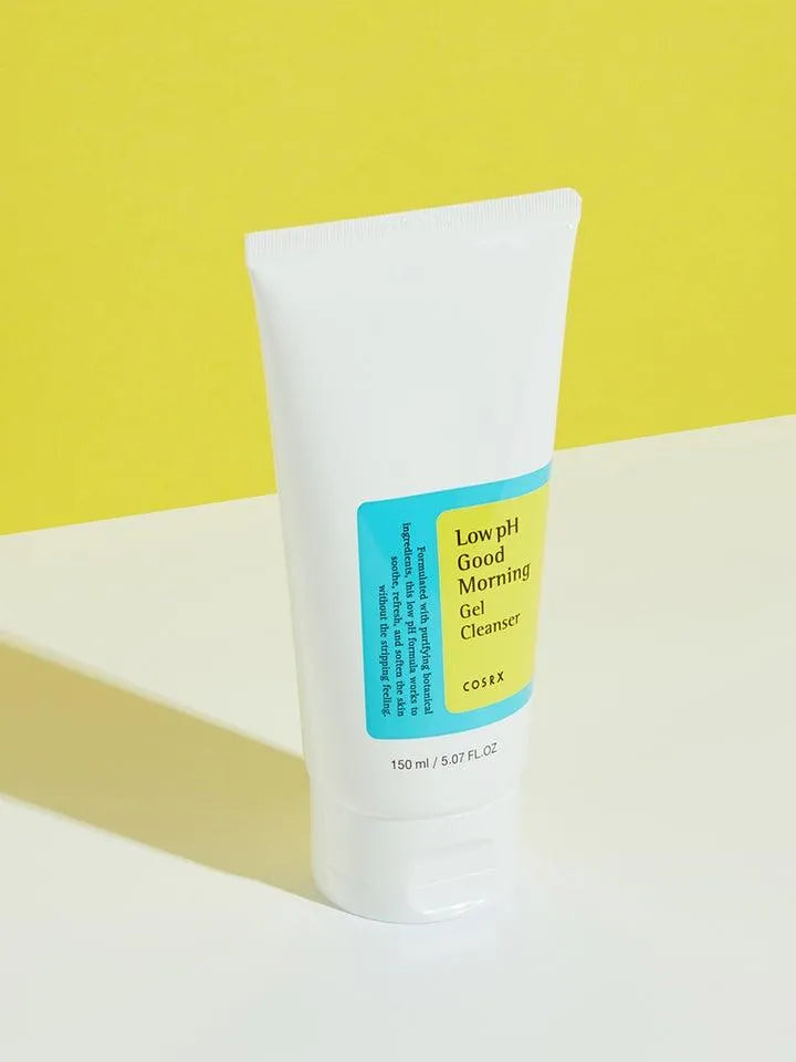 COSRX Low pH Good Morning Gel Cleanser Korean skincare product on yellow background at Me Time Groningen