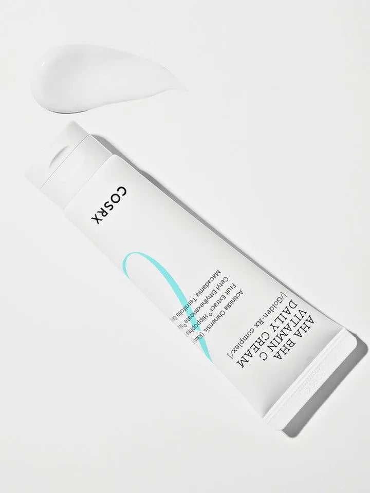 COSRX AHA BHA Vitamin C Daily Cream tube on white background, Korean skincare product
