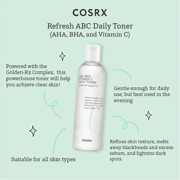 COSRX Refresh AHA BHA Vitamin C Daily Toner bottle with benefits for all skin types from Me Time Groningen Korean skincare Nederland.