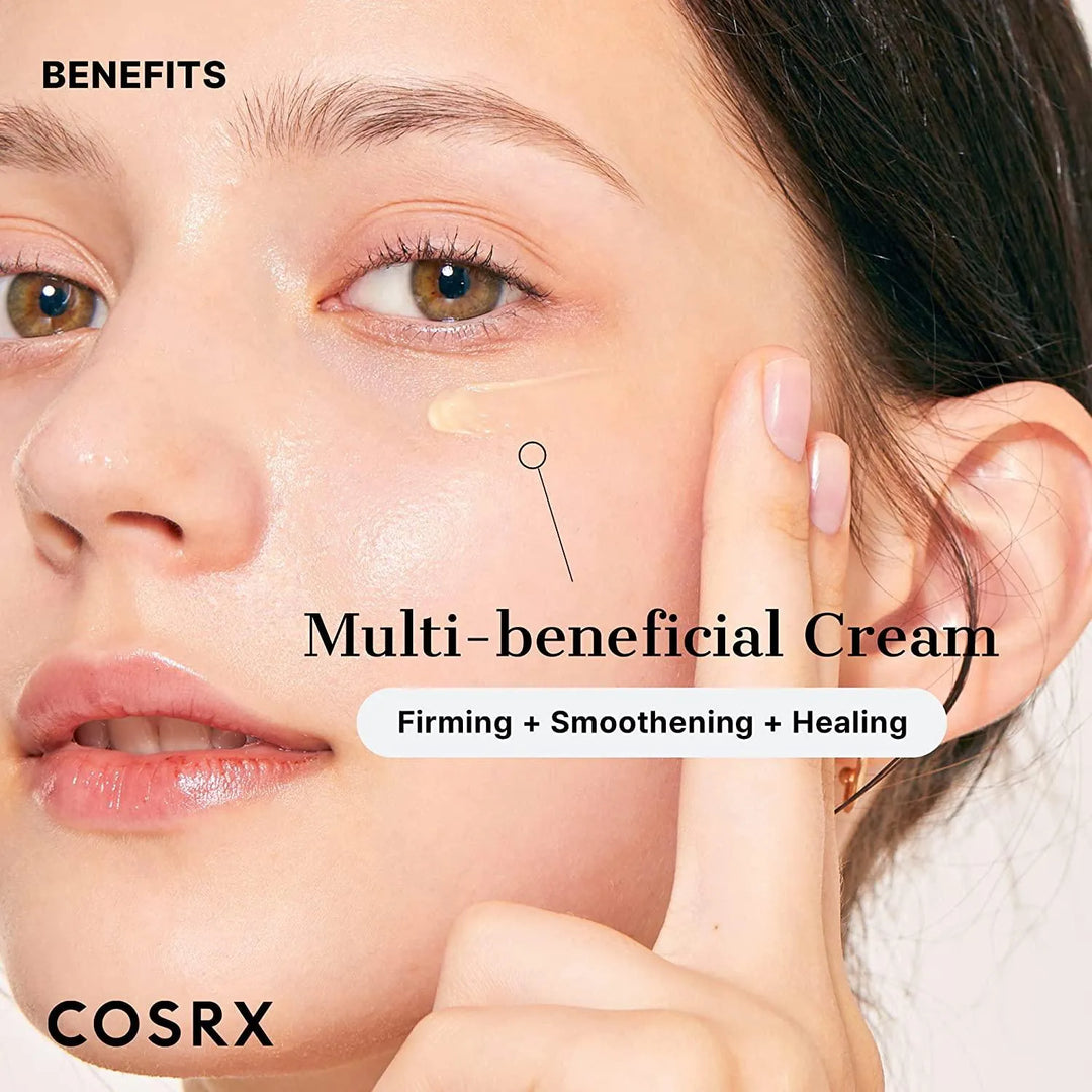 Close-up of woman applying COSRX Retinol 0.1 Cream for firming, smoothening, healing skin