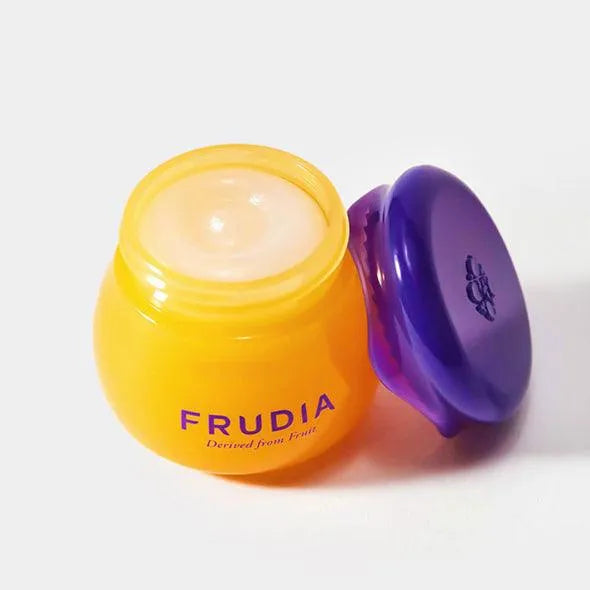 Frudia Blueberry Hydrating Honey Lip Balm in yellow jar with purple lid, Korean skincare Me Time Groningen