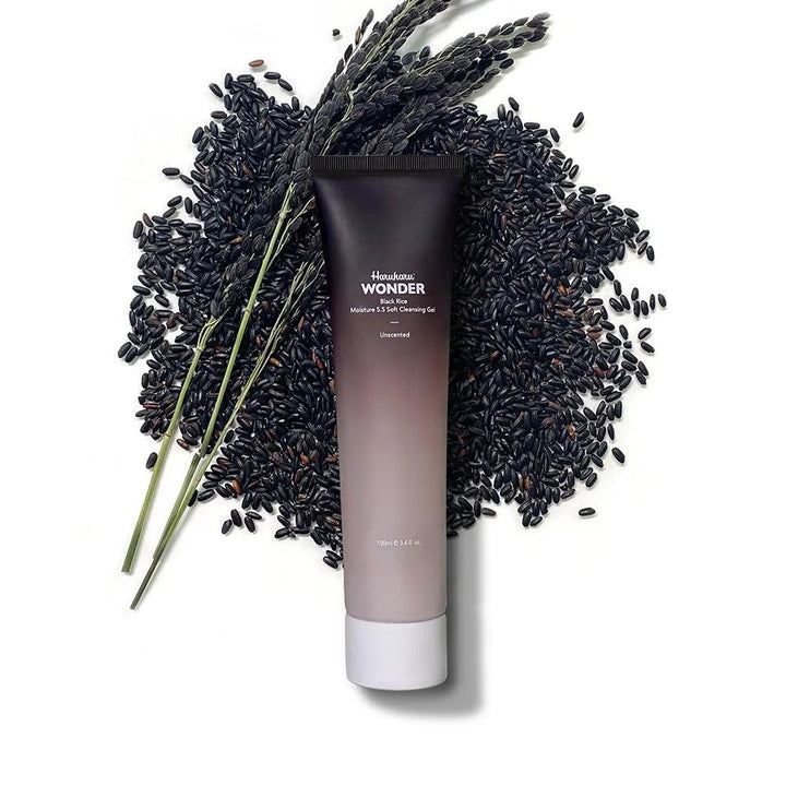 Haruharu Wonder Black Rice Moisture 5.5 Soft Cleansing Gel tube on black rice, Korean skincare