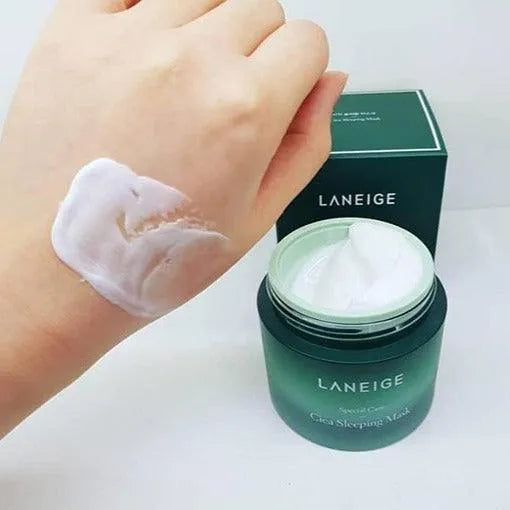 LANEIGE Cica Sleeping Mask jar with cream texture shown on hand, Korean skincare at Me Time Groningen