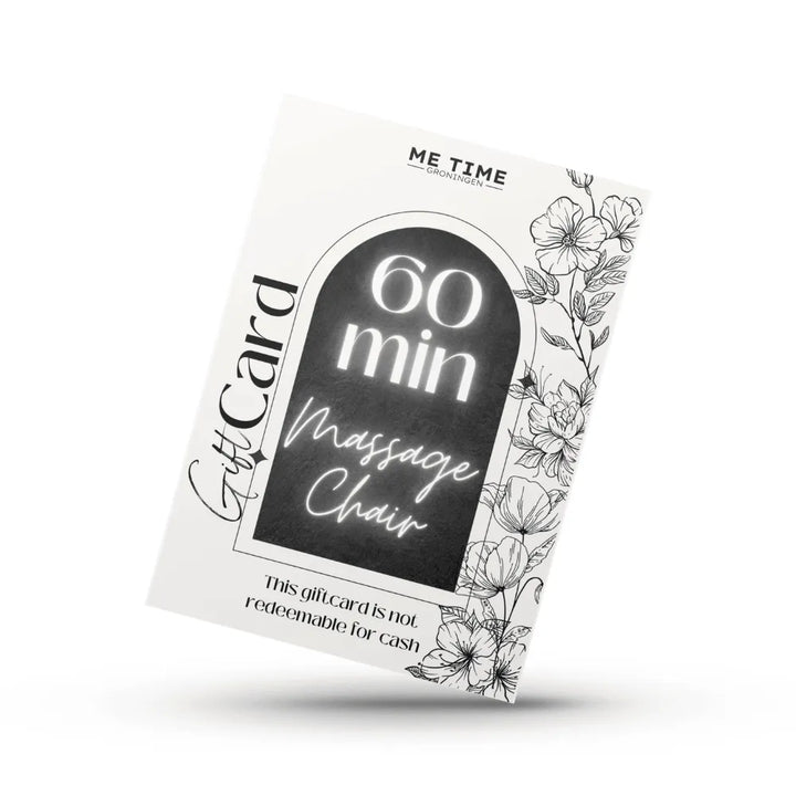 Me Time Groningen 60 min massage chair gift card with floral design, Korean skincare store branding