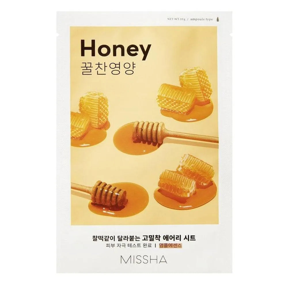 Missha Airy Fit Sheet Mask Honey Korean skincare packaging with honeycomb and dipper, Me Time Groningen