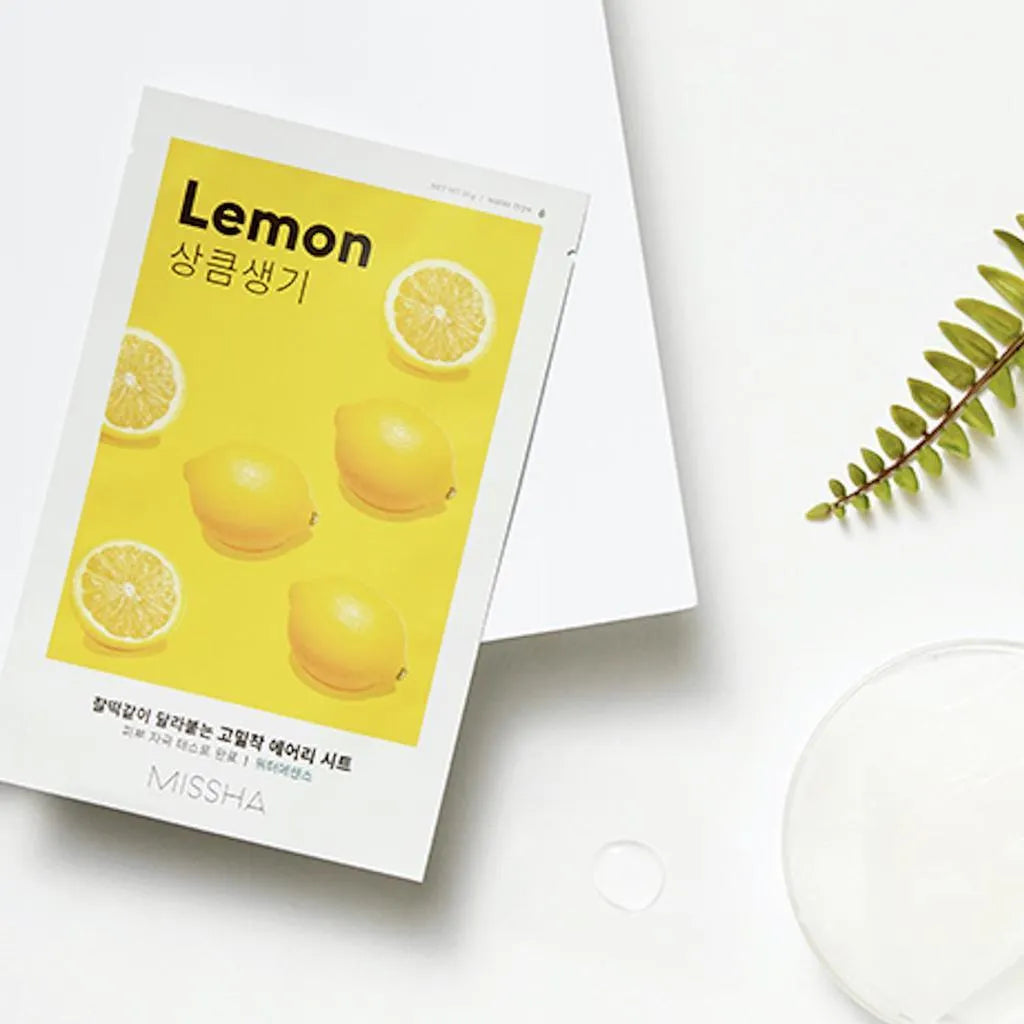 MISSHA Airy Fit Sheet Mask Lemon on white background, Korean skincare product at Me Time Groningen