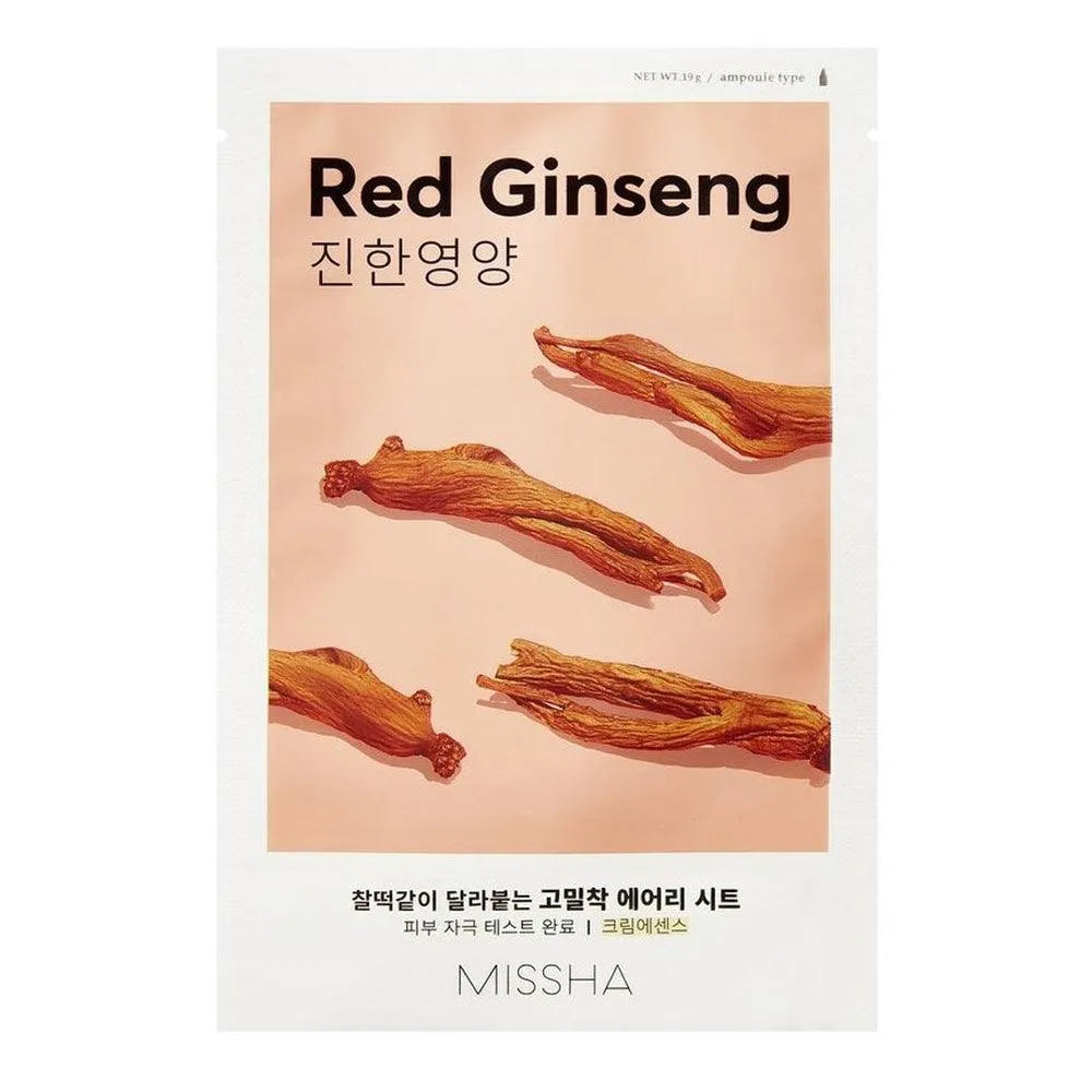 Missha Airy Fit Sheet Mask Red Ginseng Korean skincare pack with ginseng roots, Me Time Groningen
