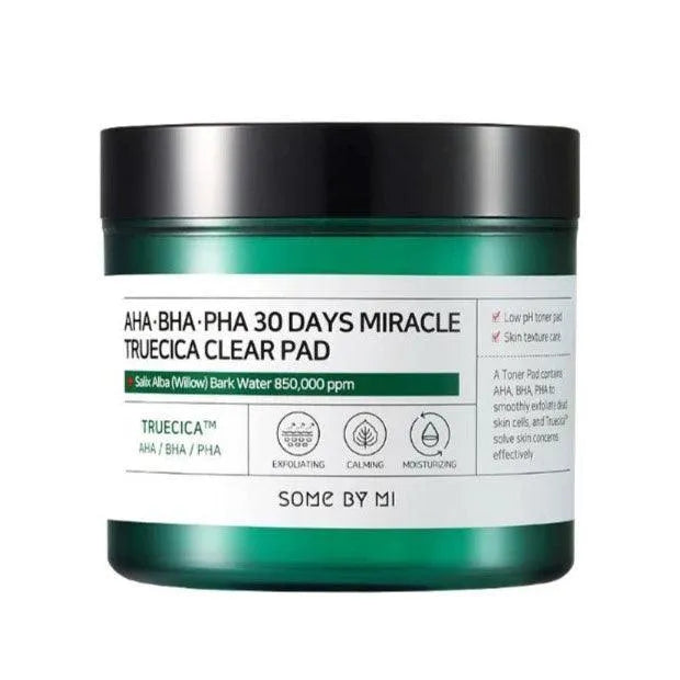 Some By Mi AHA BHA PHA 30 Days Miracle Truecica Clear Pad, green jar, Korean skincare Nederland